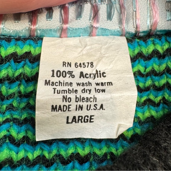 Vintage Croquet Club Turtleneck Sweater Mock Neck Colorful 1980s Large - Picture 6 of 6